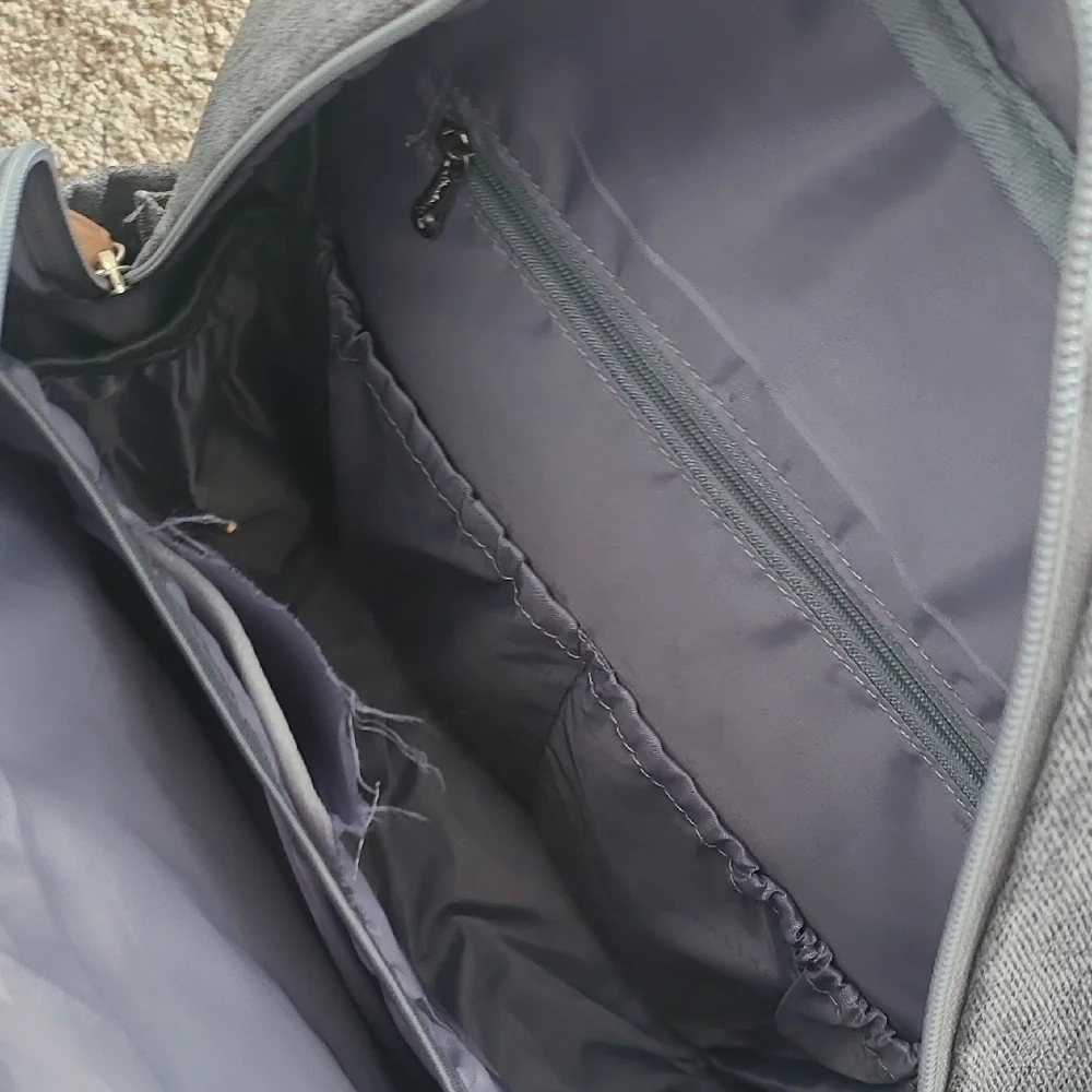 Ruvalino Gray and Brown Quilted Backpack with Leather Accents And Accessory